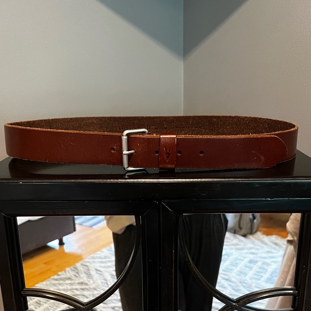 All Saints Raw Edge Brown Leather Belt